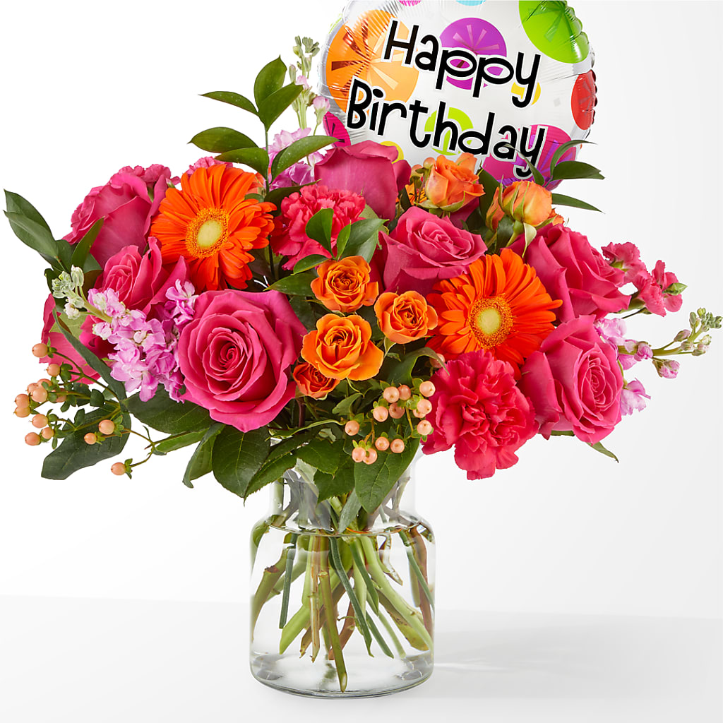 Fiesta Bouquet with Birthday Balloon – EUTAW ACCENT FLOWERS & GIFTS, Eutaw AL