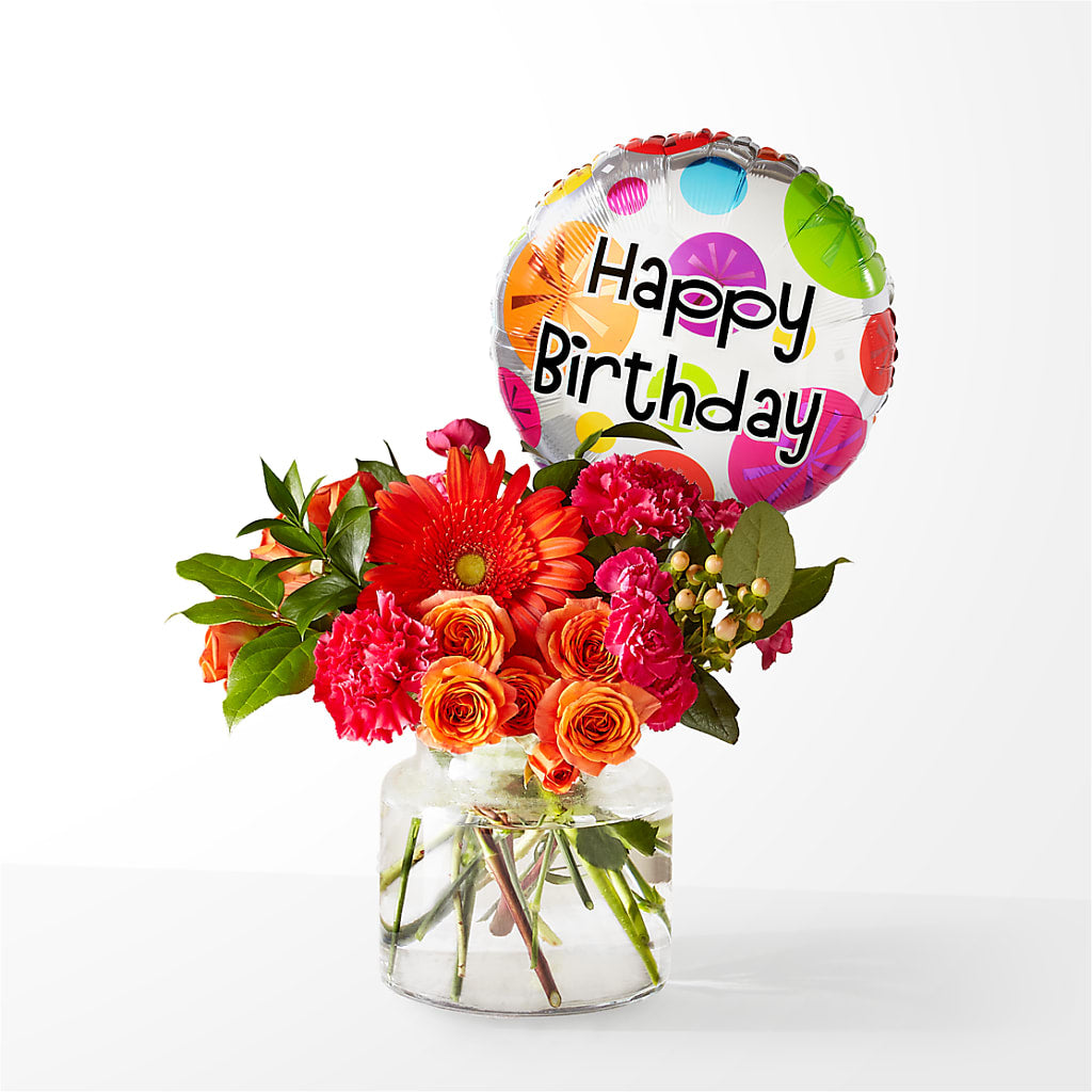 Fiesta Bouquet with Birthday Balloon – EUTAW ACCENT FLOWERS & GIFTS, Eutaw AL