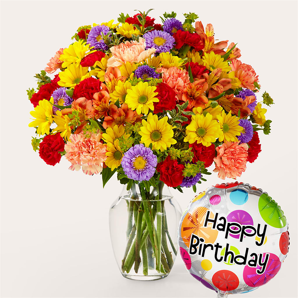 Kaleidoscope Bouquet with Birthday Balloon – EUTAW ACCENT FLOWERS & GIFTS, Eutaw AL
