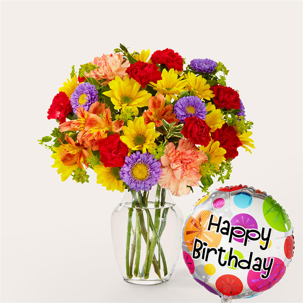 Kaleidoscope Bouquet with Birthday Balloon – EUTAW ACCENT FLOWERS & GIFTS, Eutaw AL