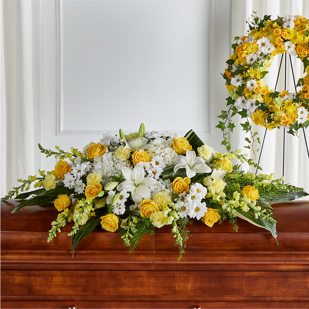 Golden Harmony Casket Spray – EUTAW ACCENT FLOWERS & GIFTS, Eutaw AL